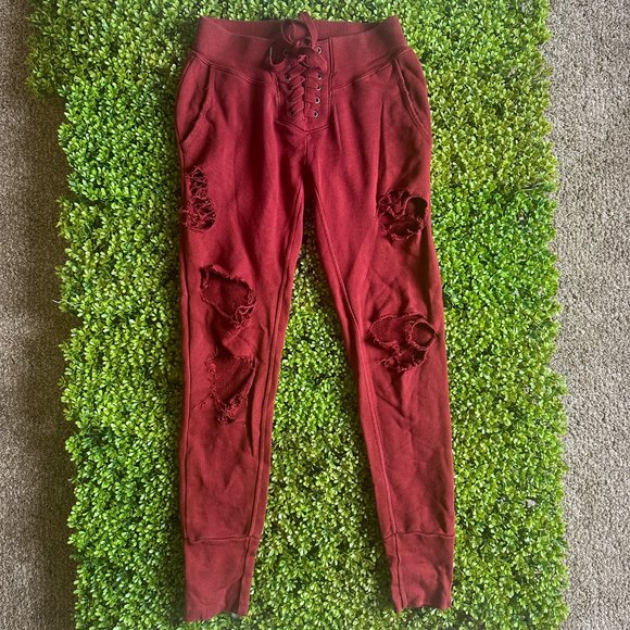 NSF Distressed Maddox Jogger Sweatpants Burgundy - Picture 4 of 8